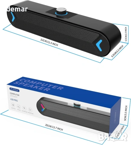 LENRUE 10W стерео компютърен саундбар с цветни светлини, 1,2 метра кабел, (черен-Aux), снимка 6 - Други - 54226868