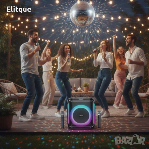 Караоке тонколона с Bluetooth, дистанционно управление и 2 безжични микрофона, 30W звук , снимка 4 - Тонколони - 53187257