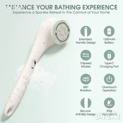 HUMEXIA Електрическа четка за тяло: Водоустойчиво ексфолиращо устройство, снимка 2 - Други - 49792067