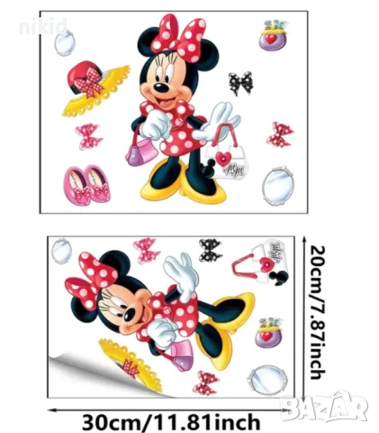 Мини Маус Minnie Mouse с чанта самозалепващ стикер лепенка стена мебел прозорец детска стая детски, снимка 3 - Други - 53740769