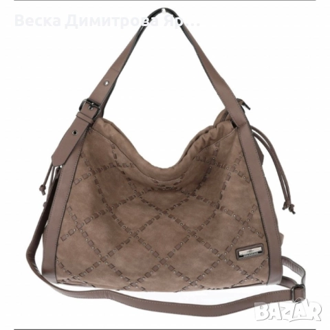 Велурена дамска чанта с декоративни ленти и метални капси – елегантен бохо дизайн, снимка 6 - Чанти - 52574232