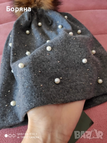 Amia Moda нова шапка с естествен пух, снимка 6 - Шапки - 52415993