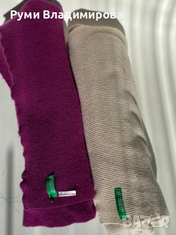 Лилав шал Benetton с вълна, снимка 5 - Шалове - 53474153