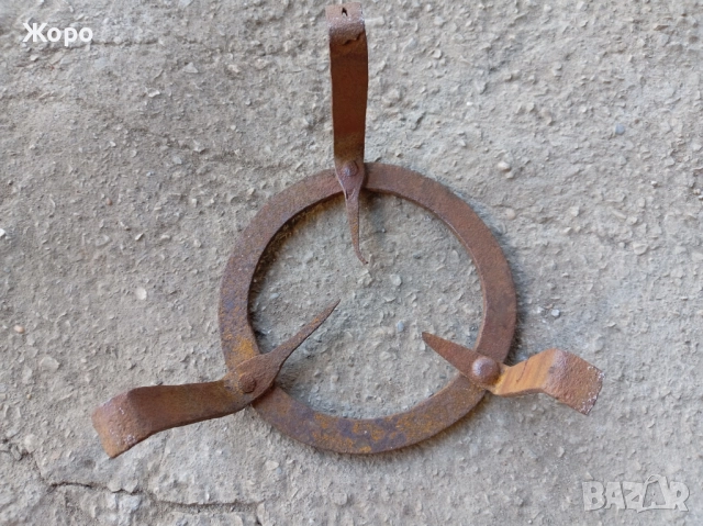 Стар кован сажек, ковано желязо, примитив пиростия за меден съд, снимка 14 - Антикварни и старинни предмети - 52432294