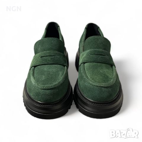 Модерни дамски лоуфъри в тъмно зелен естествен велур с класическа визия , снимка 8 - Дамски ежедневни обувки - 45082733