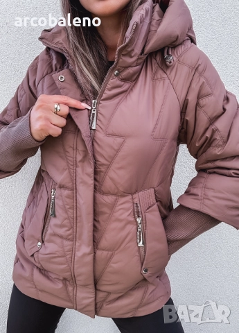 Дамско ватирано яке с качулка и ръкави тип пуловер, снимка 10 - Якета - 51807919