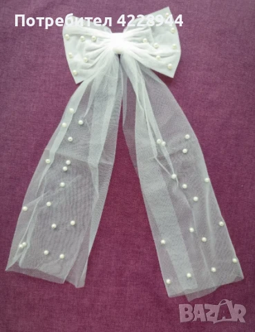 Булчински аксесоар за коса с воал и панделка с фиба за сватба и бал, снимка 4 - Сватбени аксесоари - 50958632