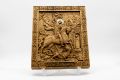 Позлатена релефна икона на Свети Георги Победоносец от масивен дъб - 9 карата, снимка 1 - Икони - 46006441