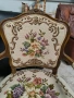 Комплект от две дъбови кресла с дърворезба и   гобленова дамаска , снимка 7