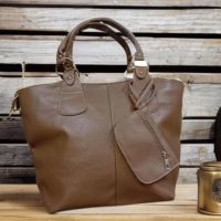 Дамска кожена чанта с аксесоар - портмоне, снимка 5 - Чанти - 46090606