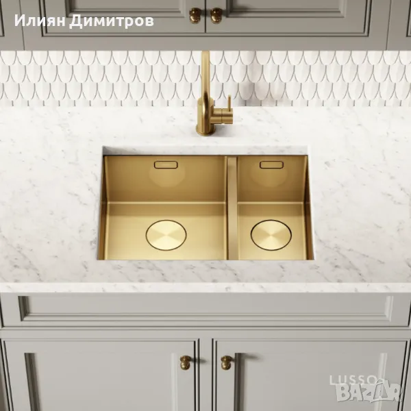 Кухненска мивка Lusso Cubo Brushed Gold Undermount 1.5 Kitchen Sink, снимка 1