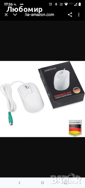 Perixx PERIMICE-209 P, Жична PS2 оптична мишка със скрол колелце и 1000 DPI, Бяла (11832) , снимка 1