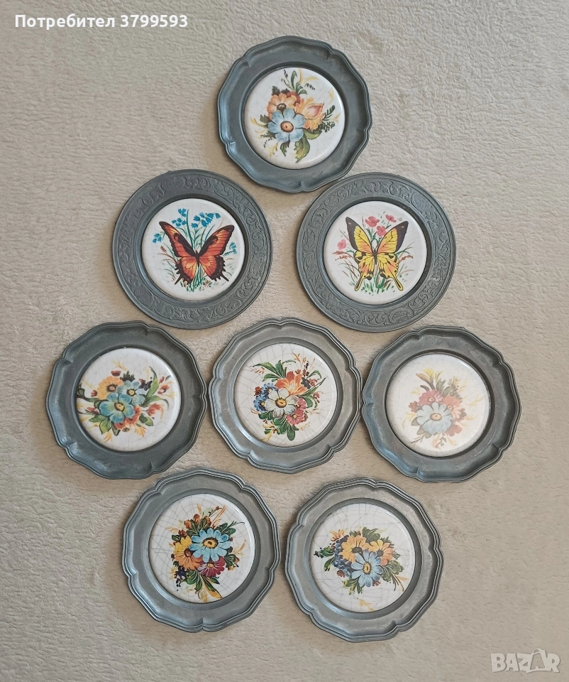 8 чинийки за стена калай и порцелан, снимка 1
