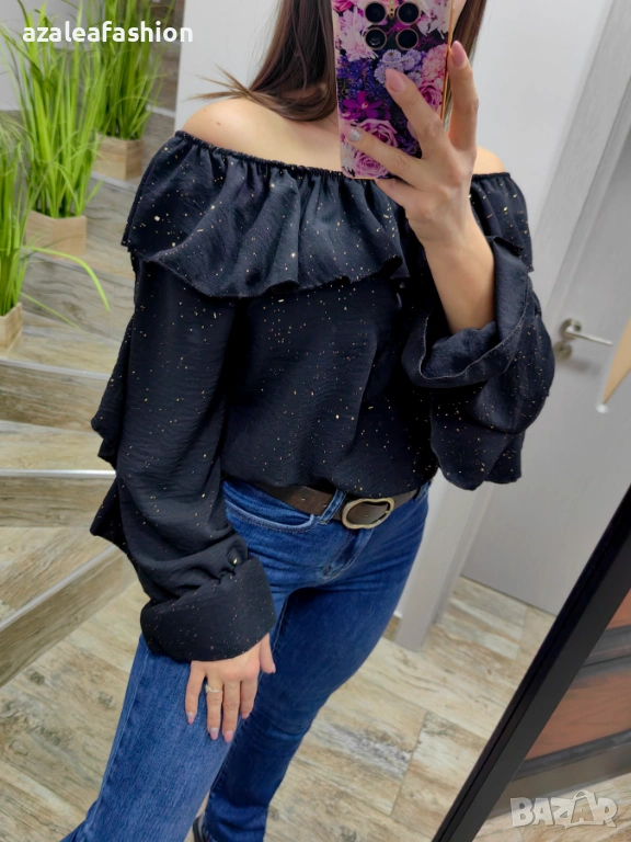 Черна дамска блуза с блясък, снимка 1