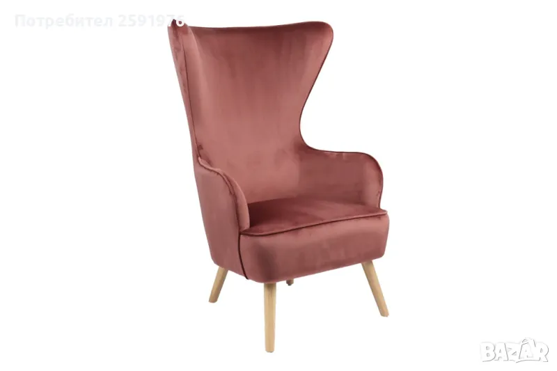 Кресло Puzzle-home Byfon, Кадифе, Червен, Дървена рамка, 76x83x117cm, снимка 1