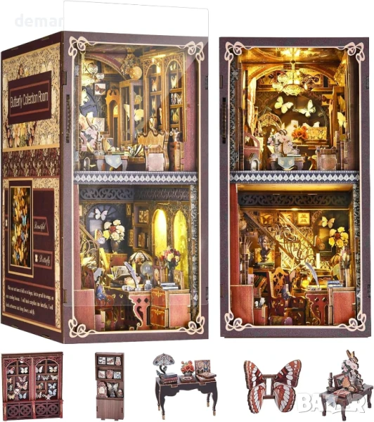 Комплект кътче за книги Waiybbit за възрастни с капак против прах и LED светлина, 3D дървен пъзел, снимка 1