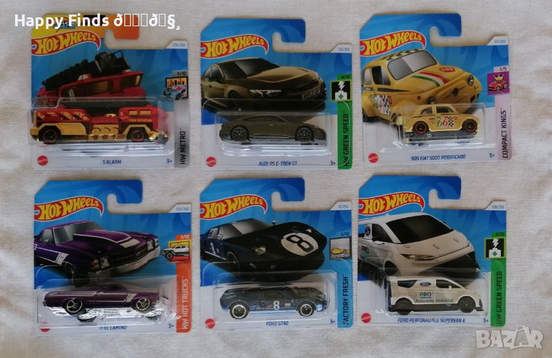 Ново!!! Hot Wheels   Audi RS E-Tron GT, HW GREEN SPEED `71 El Camino HW HOT TRUCKS `60 Fiat 500D Mod, снимка 1