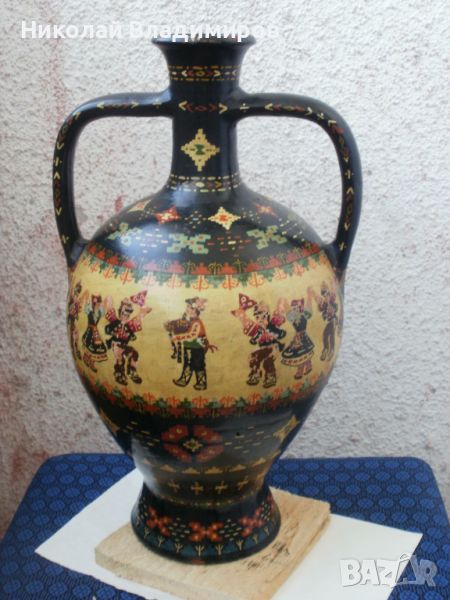 Българска рисувана стара ваза оригинални рисунки, снимка 1