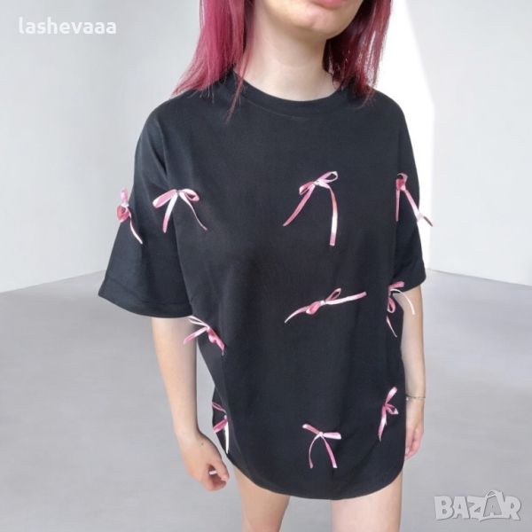 Дамска тениска с панделки 🖤, снимка 1