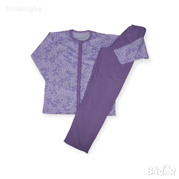 Удобна и Топла Дамска Пижама (100% Памук, Лека Вата) с Копчета - БГ Производство! Размери M-3XL, снимка 1