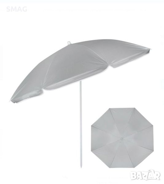 Плажен чадър с ветроустойчива черна сребриста метална рамка - 1,80 м, снимка 1