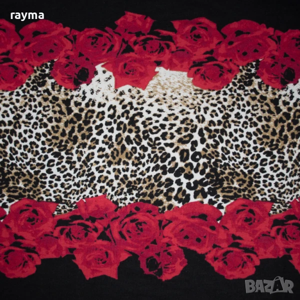 Плат Италианско памучно трико леопард и рози принт, снимка 1