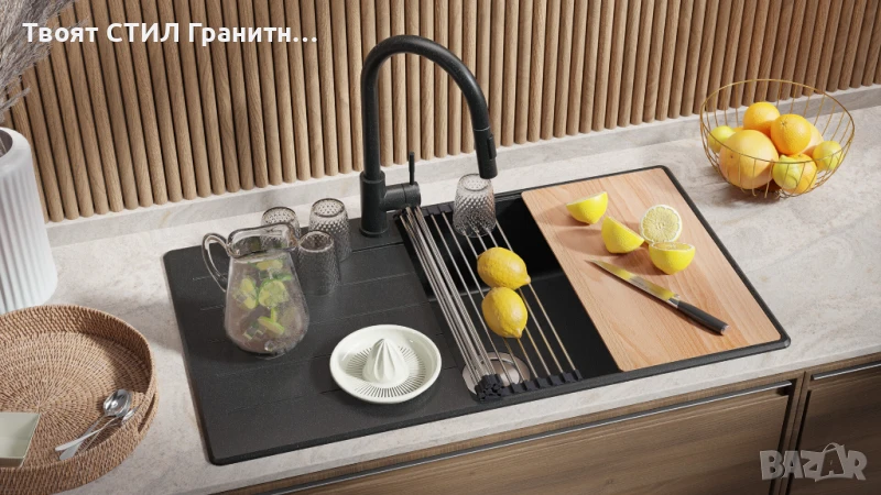 Графит кухненска мивка от гранит Копенхаген 60 Top 900х500, снимка 1