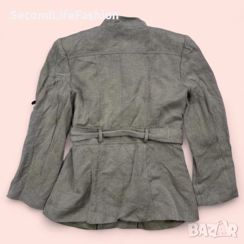 Дамско сако Calvin Klein блейзър ленен сив с колан и дълъг ръкав , снимка 2 - Сака - 52263107