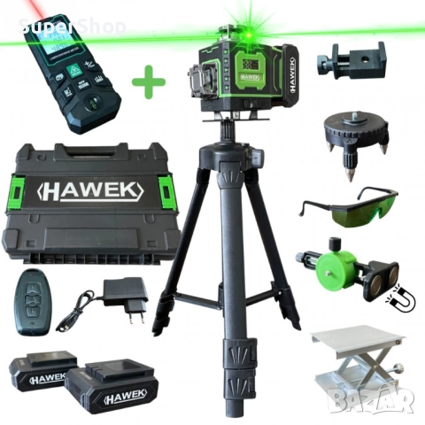 Професионален Лазерен Нивелир HAWEK 4D 16 Линии с Тринога + Лазерна Ролетка 50 Метра