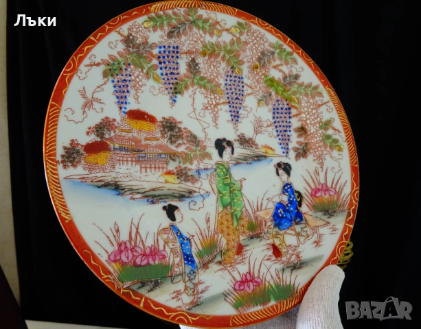 Чаша с чиния японски порцелан яйчена черупка,злато. , снимка 3 - Антикварни и старинни предмети - 53658918