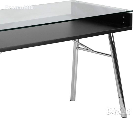 Бюро Flash Furniture Brettford NAN-JN-2966-GG Бюро с плот от закалено стъкло Работна маса Офис бюро , снимка 3 - Маси - 51770940