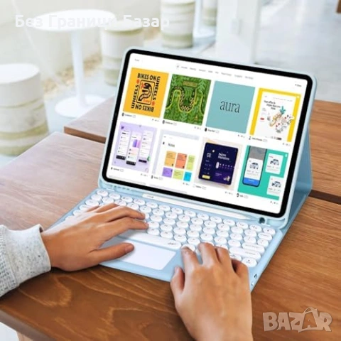 Нов iPad 11th Gen 2025/10th Gen 2022 Калъф + BT клавиатура тъчпад син, снимка 7 - Друга електроника - 53694544