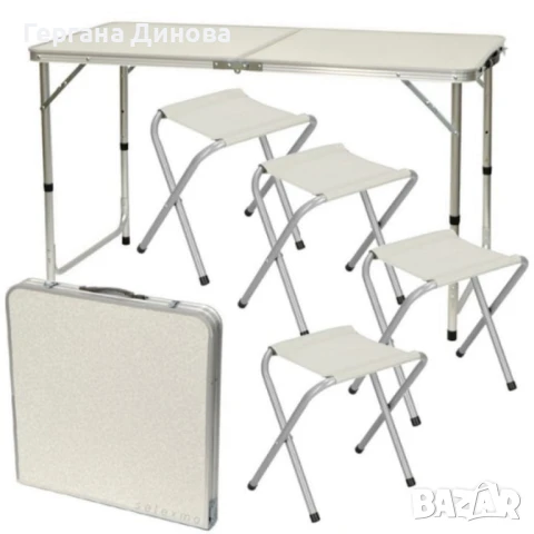 Комплект сгъваема алуминиева маса с 4 стола – идеален за къмпинг, двор и почивка, снимка 1