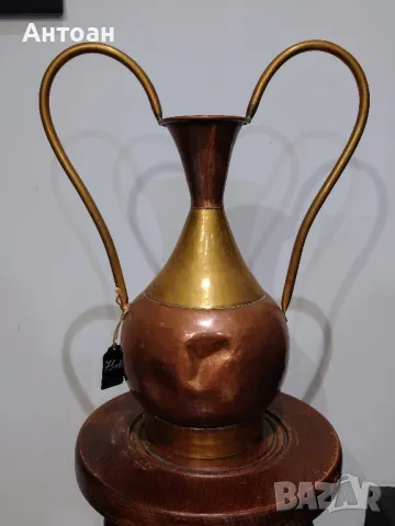 Антикварен меден съд с месингови елементи., снимка 2 - Антикварни и старинни предмети - 49832704