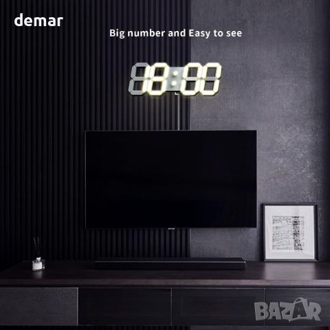 COVERY Цифров стенен 3D часовник, Led, 25 см аларма, температура, дистанционно, регулируема яркост , снимка 2 - Стенни часовници - 45617051