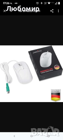 Perixx PERIMICE-209 P, Жична PS2 оптична мишка със скрол колелце и 1000 DPI, Бяла (11832) 