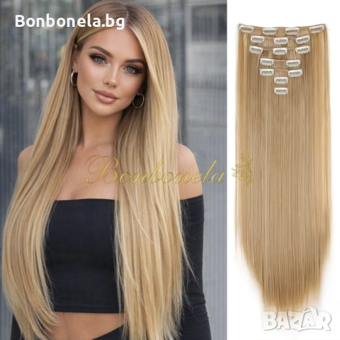 Екстеншън с клипс Удължение за Коса Различни цветове 7 реда треса, снимка 5 - Аксесоари за коса - 53032296