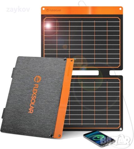 FlexSolar 20W преносим слънчев панел, високоефективно монокристално зарядно устройство с двойни USB, снимка 1 - Друга електроника - 46153121