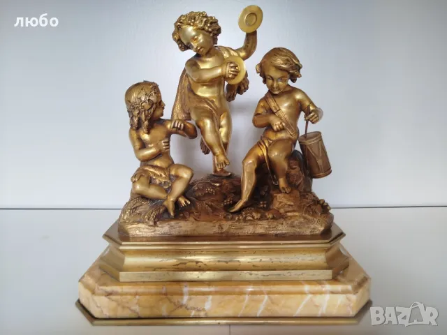 БРОНЗОВА СКУЛПТУРА 19-ВЕК Франция ДЕЦА МУЗИКАНТИ ВЪВ ПОЗЛАТА 