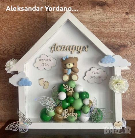 3Д бебешка визитка.Луксозен подарък за изписване ,погача, кръщене.