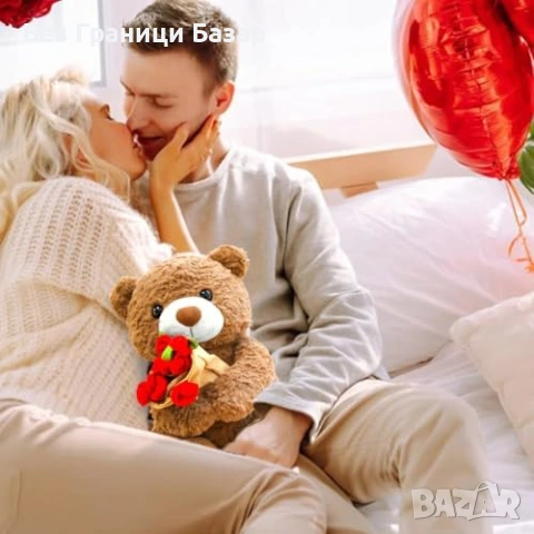 Ново Плюшено мече с роза, сладък подарък за рожден ден/годишнина жена, снимка 5 - Романтични подаръци - 53574088