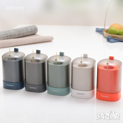 Уред за съхранение и изваждане на клечки за зъби с бутон / Цвят: Сив, бял, снимка 2 - Други стоки за дома - 52699145