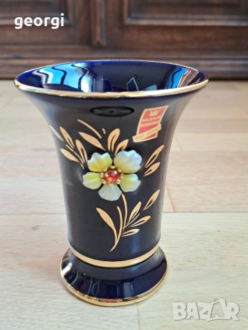 немска порцеланова ваза кобалт с позлата 
