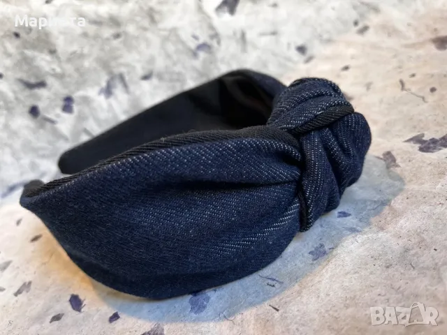 Тъмносиня дънкова диадема Диадема с възел деним, снимка 2 - Аксесоари за коса - 49983053