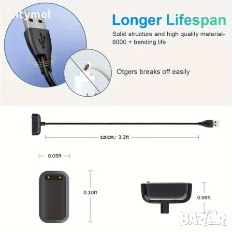 Зарядно за Fitbit Charge 6, Charge 5, Fitbit Luxe, снимка 3 - Смарт гривни - 51741134