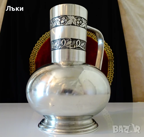 Кана от калай,калаена кана,хмел,житен клас,1.5 литра. , снимка 4 - Антикварни и старинни предмети - 51387827