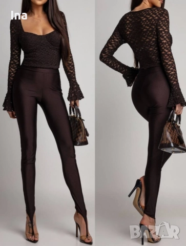 Дамски ефектен клин  Кафяв ликра модерен клин, снимка 2 - Клинове - 52713727