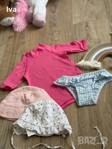 Лот бански шапки и блуза против изгаряне 80 9-12м