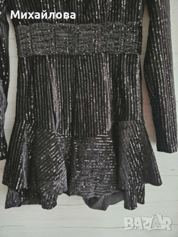 Черна парти рокля с пайети и цип, снимка 3 - Рокли - 52647698