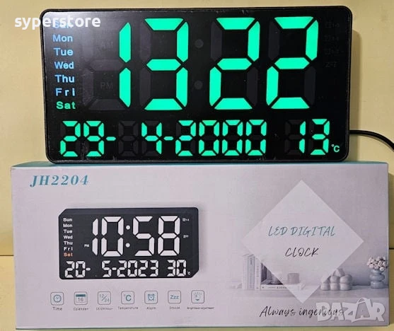 🕒Стенен часовник светещ, голям Digital One SP01116 jh2204 с вграден термометър, 220v ⏰, снимка 6 - Стенни часовници - 50905253